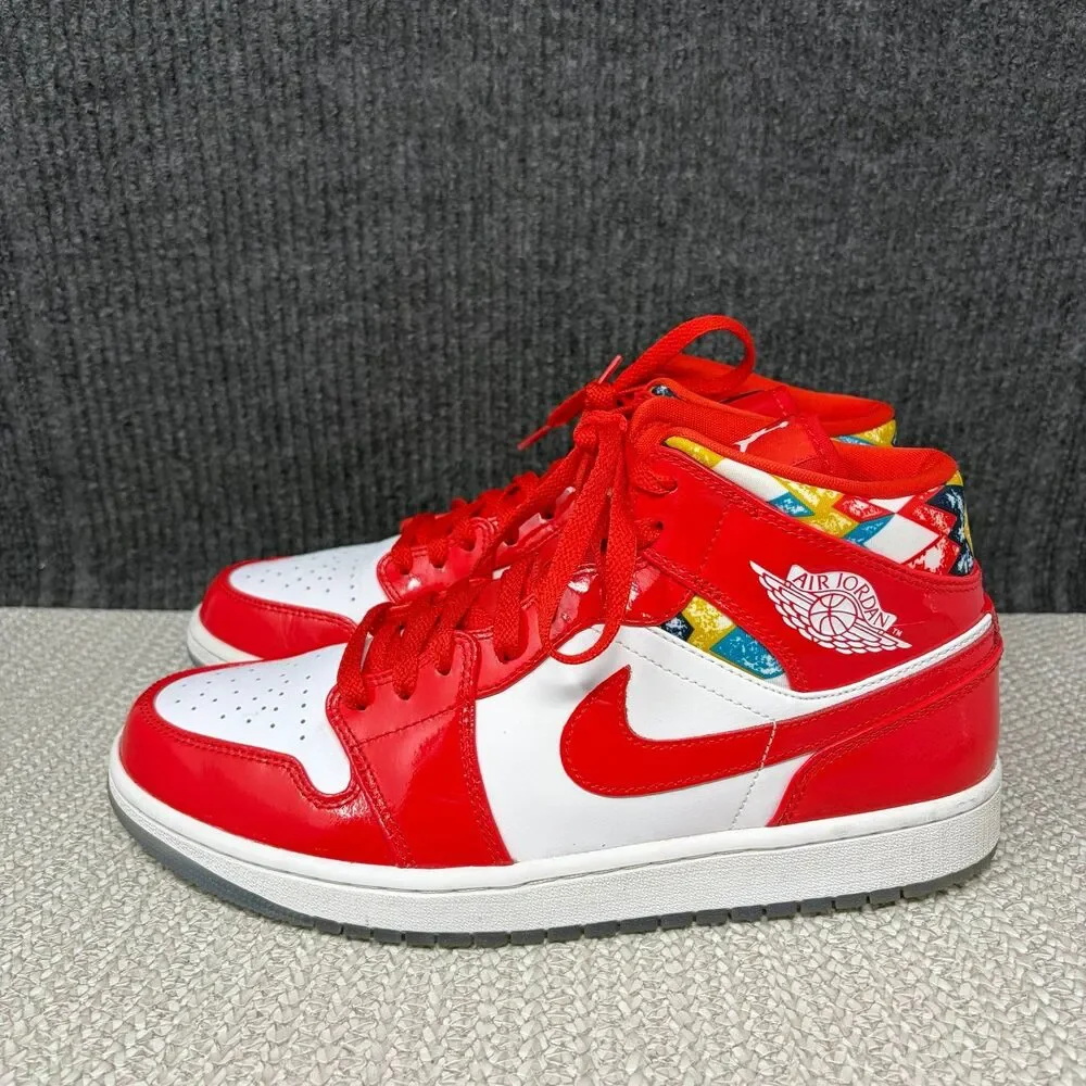 Nike Air Jordan 1 Mid SE Barcelona Sweater Chile Red Patent Mens 10 DC7294-600